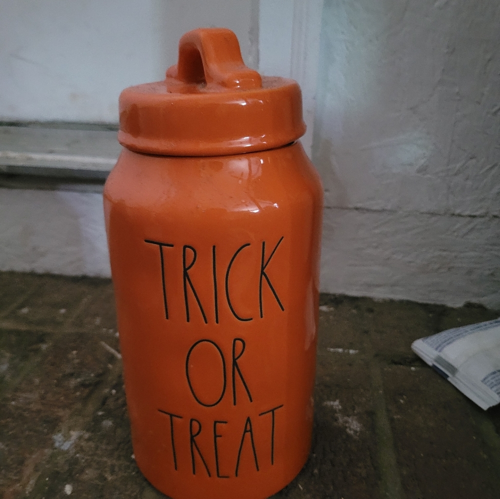 Rae dunn OG skinny orange trick or treat canister